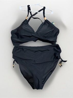 NWT Blooming Jelly Black High Waisted Bikini Set XL